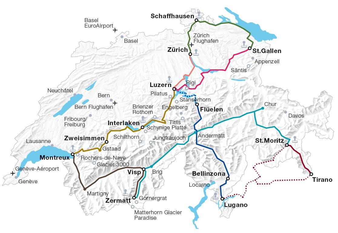 İsviçre tren güzergah haritası