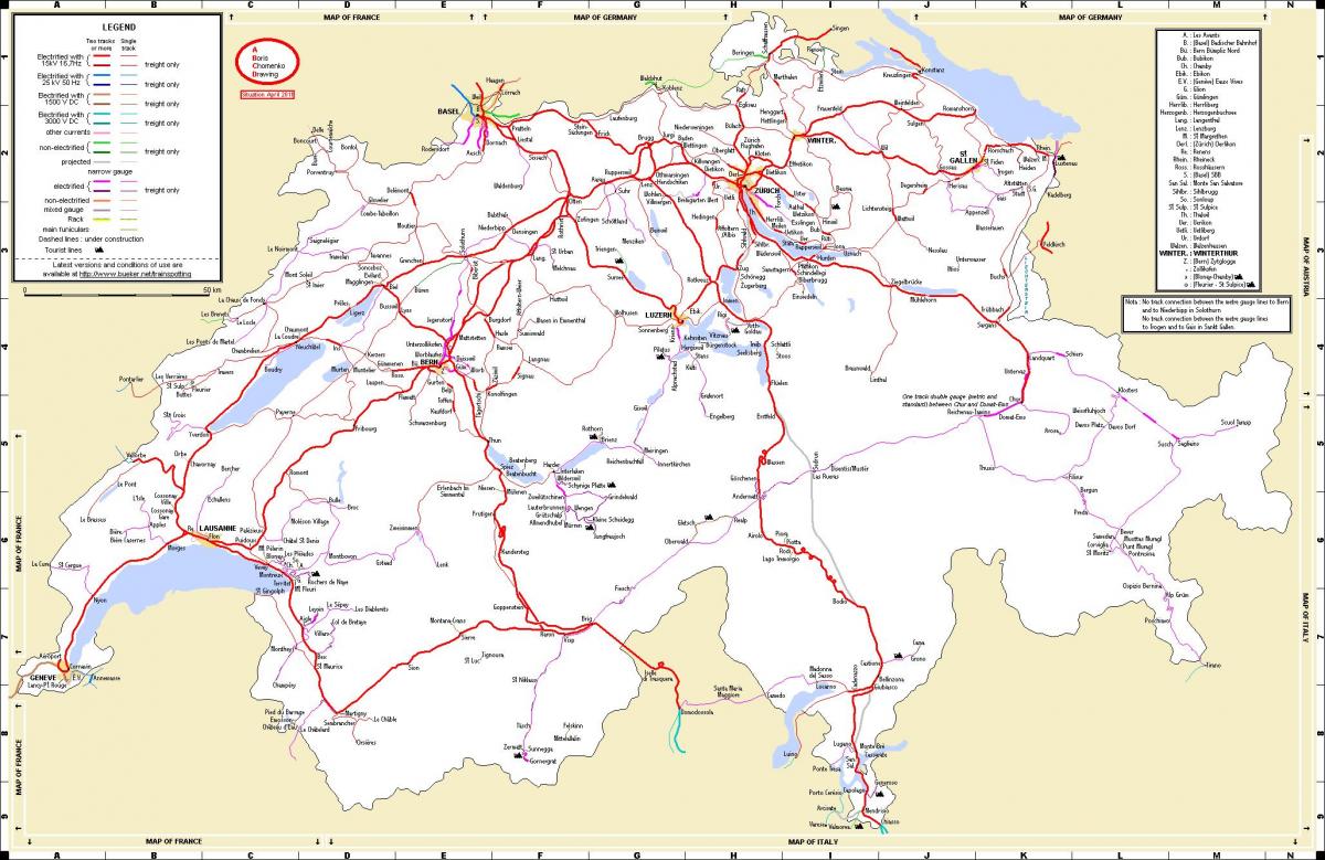 İsviçre haritada tren yolculuğu 