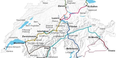 İsviçre doğal tren yolları haritası